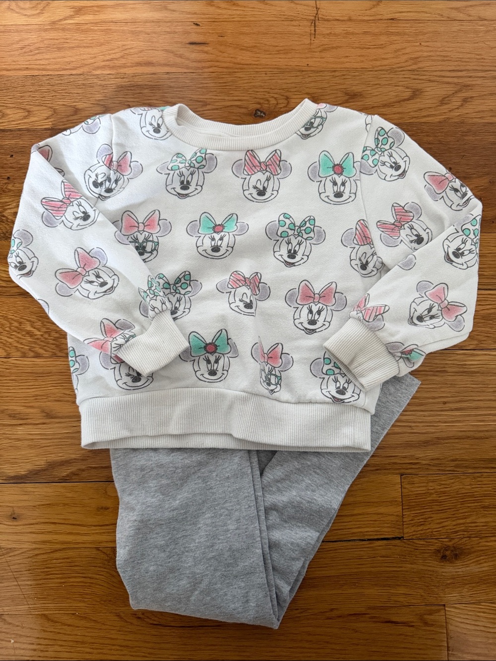 Disney Jr. Minnie Mouse Bow Sweatshirt and Gray Cat & Jack Leggings 4T